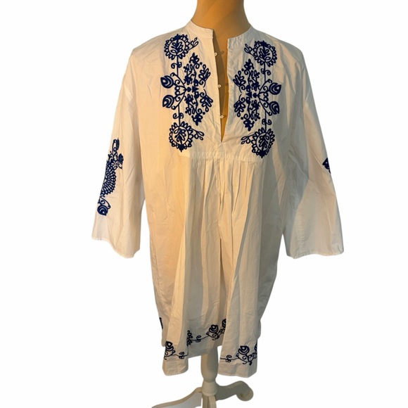 Zara White & Blue Embroidered Mini Dress – Size M - Picture 2 of 6